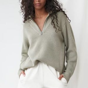 Wilfred Free Sage Green Half-Zip Merino Sweater